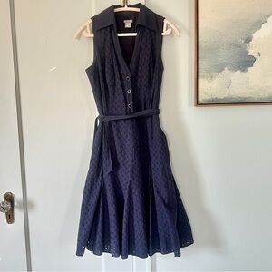 Ann Taylor Navy eyelet cotton sleeveless dress